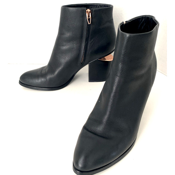 Alexander Wang Gabi Leather Ankle Boot Black Cutout Block Heel Rose Gold 41 11 - Picture 9 of 16